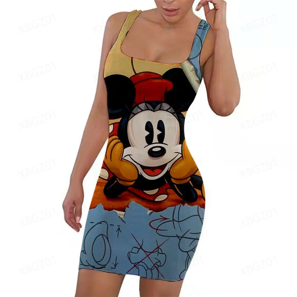 Cartoon Slim Fit Sexy Casual Fashion Disney Party Dresses for Women 2022 3D Print Tight Dress Woman Top Minnie Mouse Women's Fit