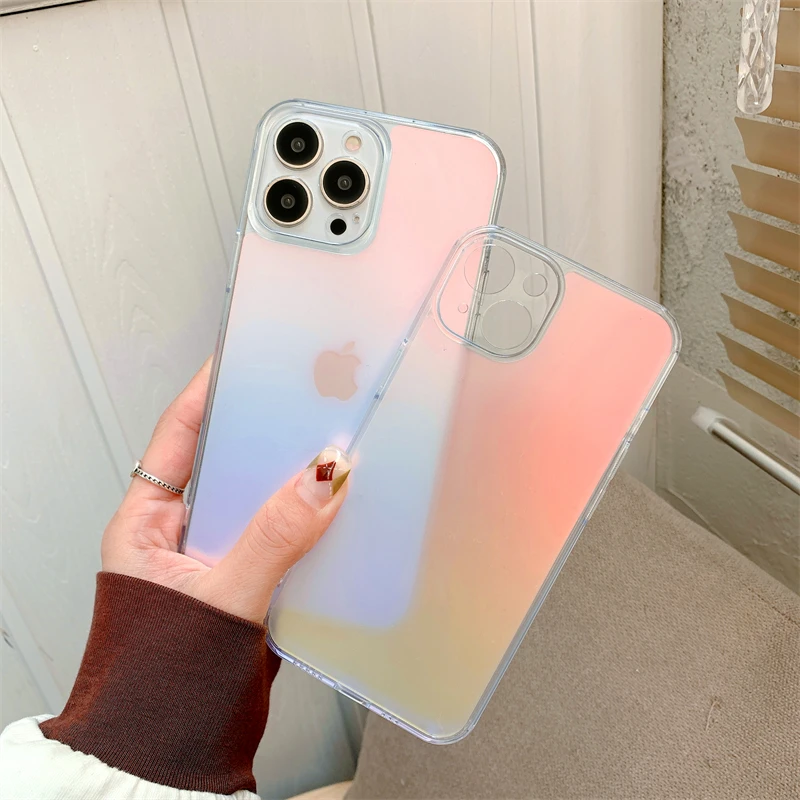 

Luxury Rainbow Color Phone Case For iPhone 13 12 11Pro Max Gradient Colorful Aurora Transparent frosted Cover for iPhone 13 Pro