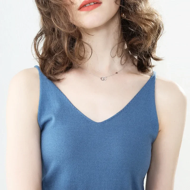 MRMT 2024 Brand New Tshirt Knitted v-Neck Small Suspender Sleeveless Top Sexy Women's Outer Wear Short Inner Base Shirt Beach