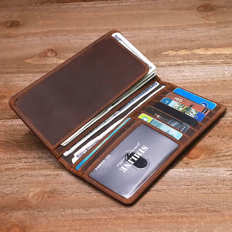 Retro Men's Wallet Genuine Leather First Layer Leather Wallet Unisex Long Casual Simple Fashion Long Wallet Coin Holder 1081