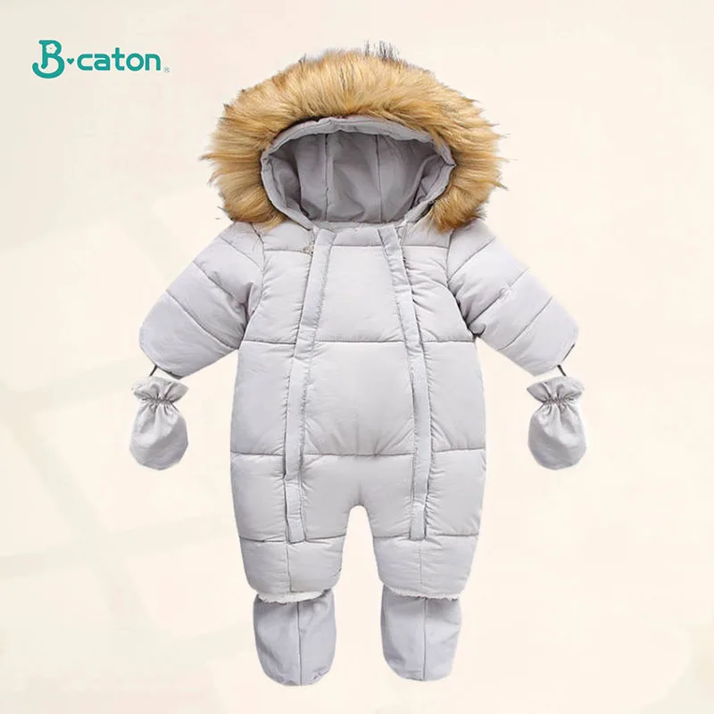Infant Baby Thick Warm Winter Hooded Down Jacket Cotton Velvet One-piece Baby Romper Coat Clothing Set Toddler Hooded Jumpsuits