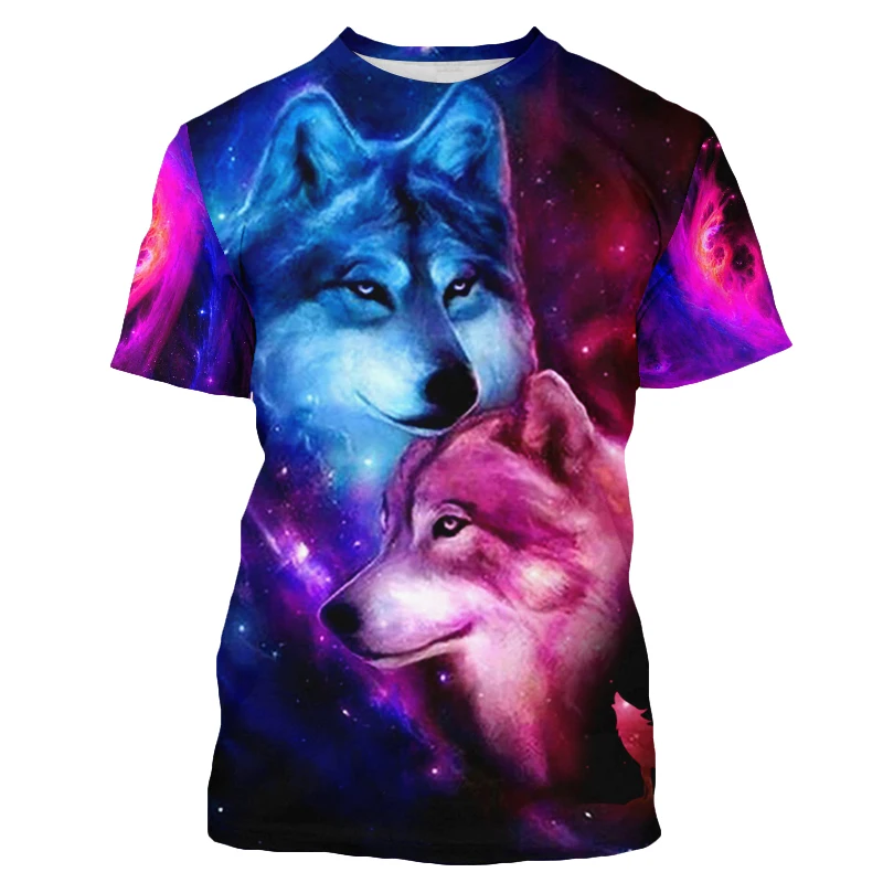 

Мужская футболка с коротким рукавом, круглым вырезом и принтом волка