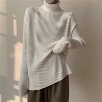womens elegant turtleneck long sleeve sweater spring autumn chic solid color pullover knitting top lady casual sweater jumper