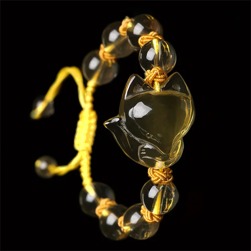 

Mai Chuang/ Jade Citrine Fox Bracelet 8mm Fashion Bangles Personality Charm Jewelry Exquisite Workmanship Men Women Couple Gift