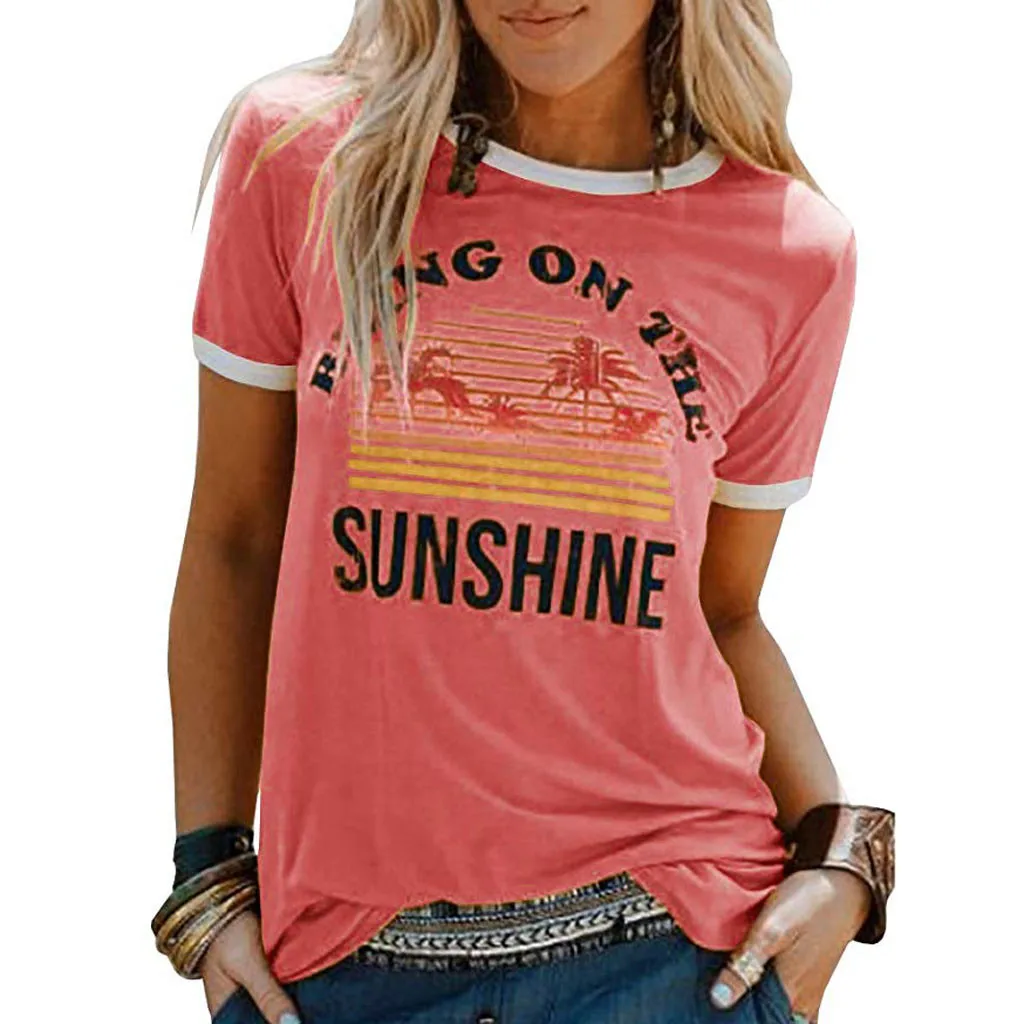 

Women Summer Letters Printing Short Sleeve Shirt Casual Tunic Tops Blouse