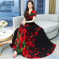 chiffon casual summer dress women 2022 red maxi clothes elegant tunics floral beach long bodycon party prom evening dresses for