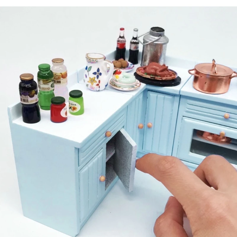 Подробная модель кухонного шкафа 1/12 для кукольных домиков деревянная кухонная