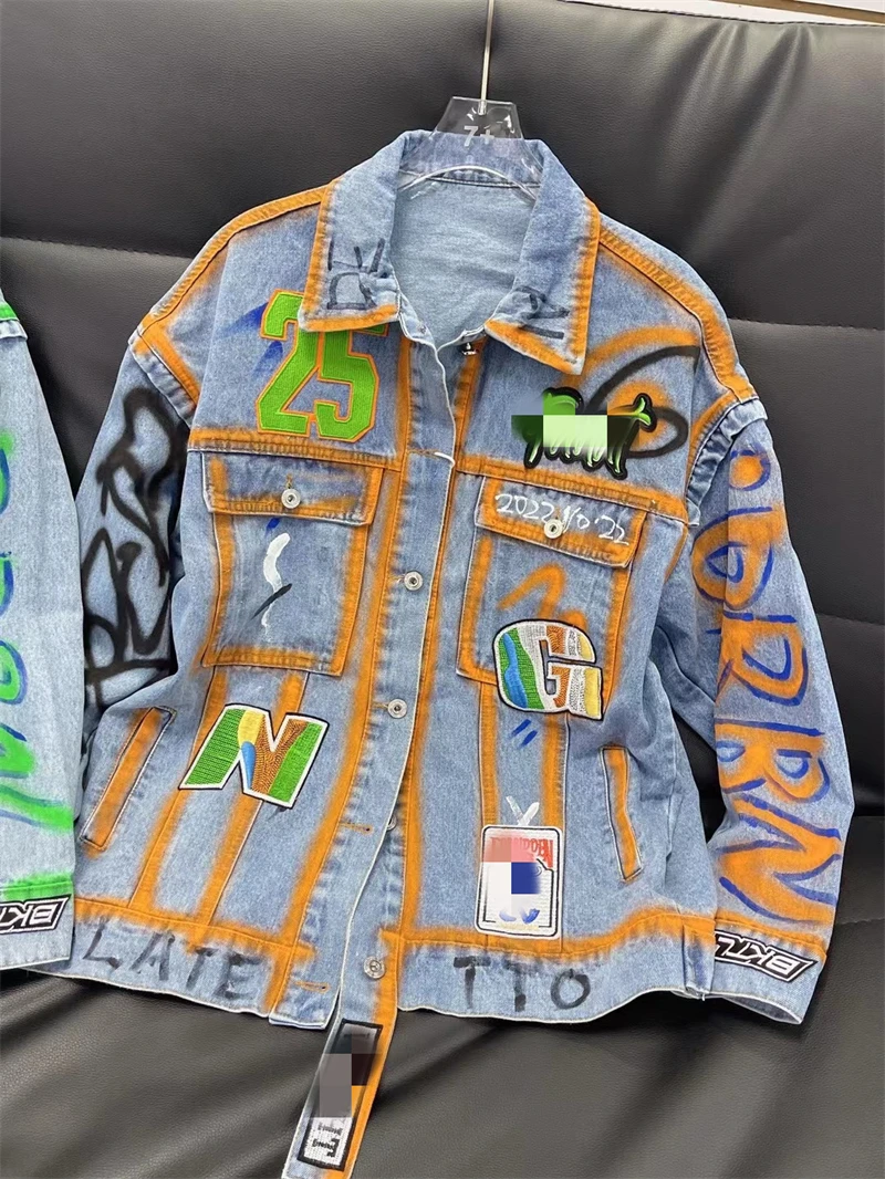 

Женское джинсовое пальто, повседневный универсальный топ с принтом в виде граффити, несколько цветов, весна 2022