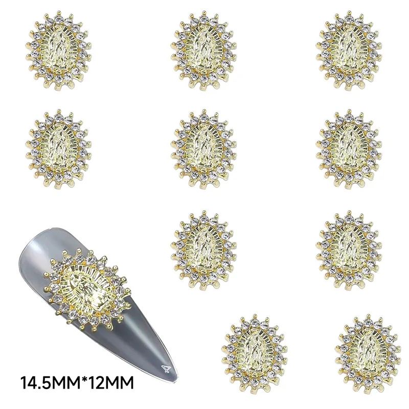

5pc Luxury 3D Nail Art Charms Shiny Virgin Mary Zircon Crystals Metal Alloy Gold Rhinestones Salon Tips Manicure Decoration Tool