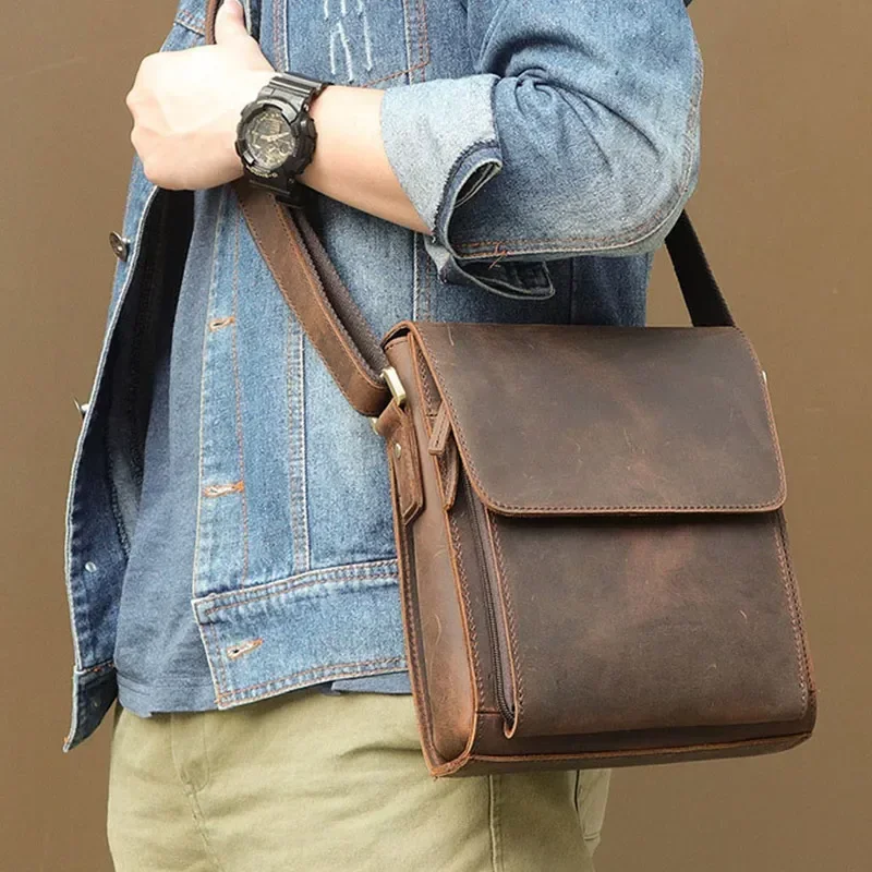 

Flap Handbag For Vintage Horse Bag Crossbody High Crazy Messenger For Bag Travel Totes Phone Leather Quality Genuine Men Leather