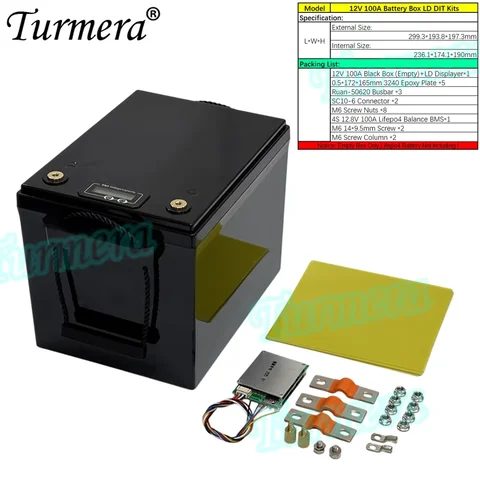Turmera 12V 100A Пустой аккумуляторный блок Diy Kits Busbar 12,8V 100A BMS для 4S CATL 3,2V 120Ah Lifepo4 Батарея Замена свинцово-кислотного использования