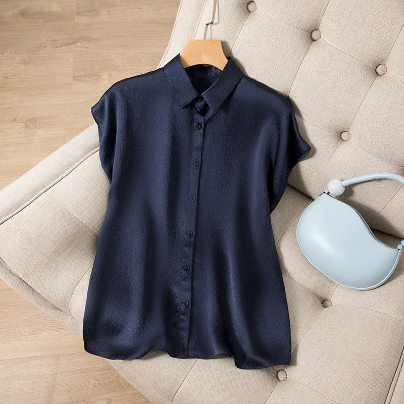 Элегантные элегантные шелковые рубашки с коротким рукавом Шелковый жемчужный