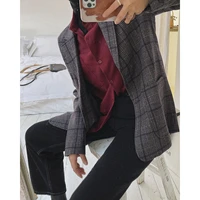 2022 tweed grey za woman blazer jacket coat spring clothes dress suits fashion formal outfits elegant oem office wear tailoring