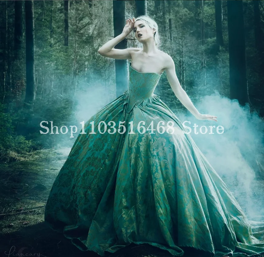 Пушистое викторианское платье для выпускного вечера Зеленый корсет с