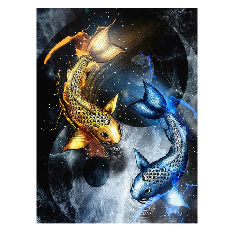 

Набор для алмазной живописи «сделай сам», алмазная вышивка стразы, украшение для дома, синяя рыба, Золотая Рыба