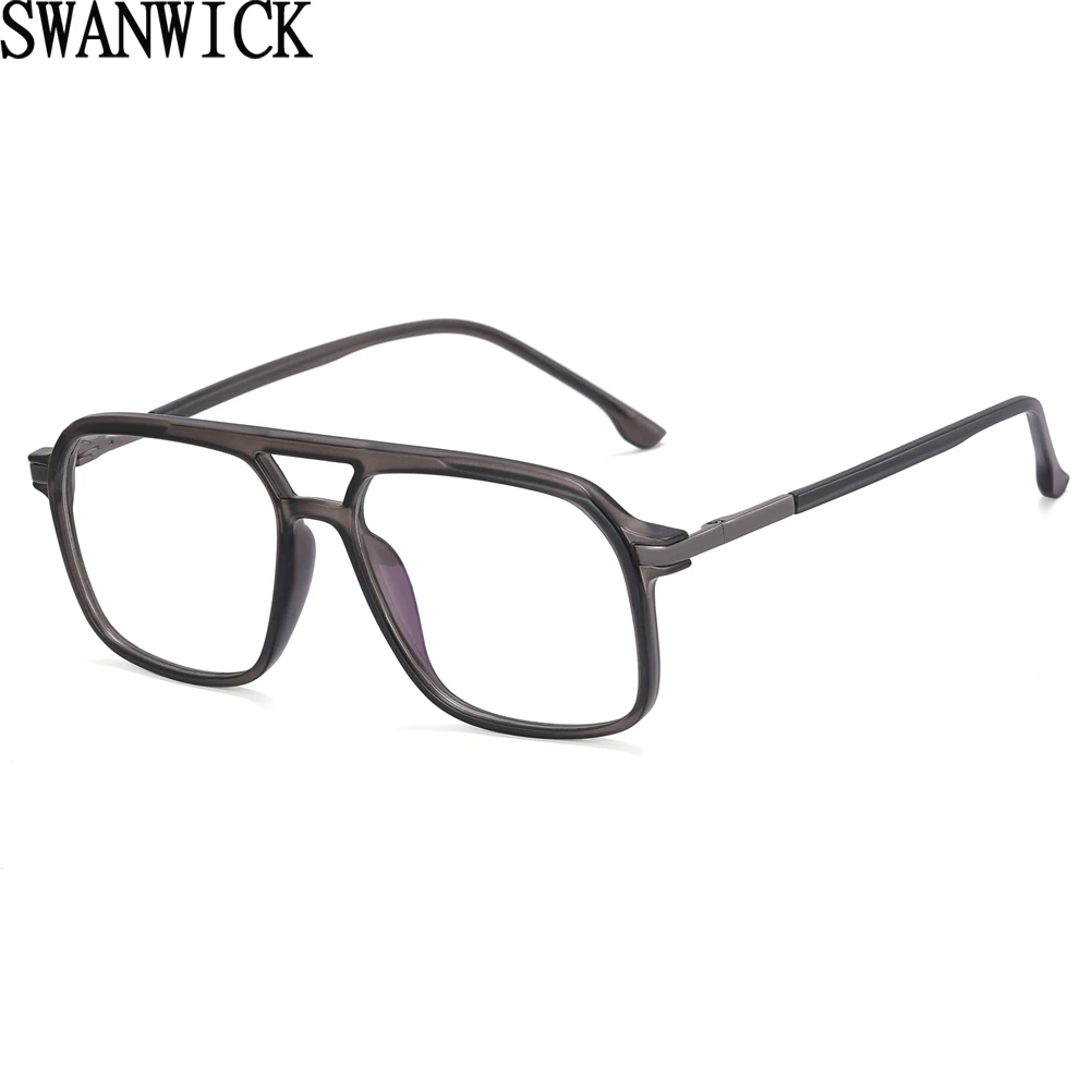 Swanwick tr90 glasses square male clear lens double bridge men eyeglasses spring hinge big frame hot selling black blue