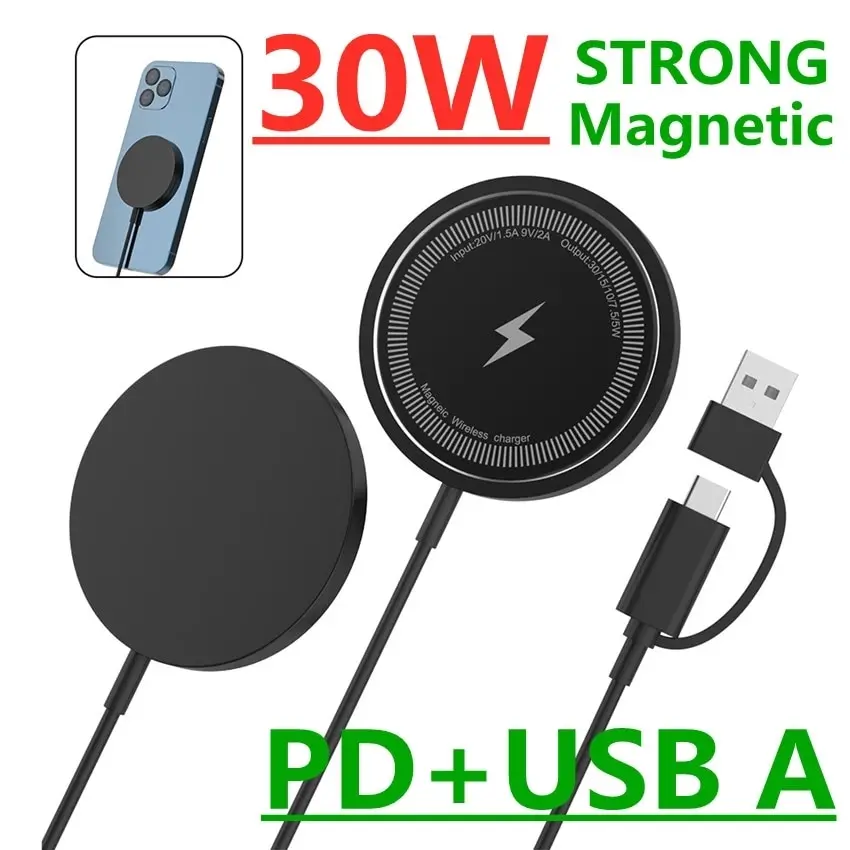 

30W Magnetic Wireless Charger Fast Charging Pad Stand for iPhone 14 13 12 Pro Max Airpods PD Macsafe Phone Chargers Dock Station