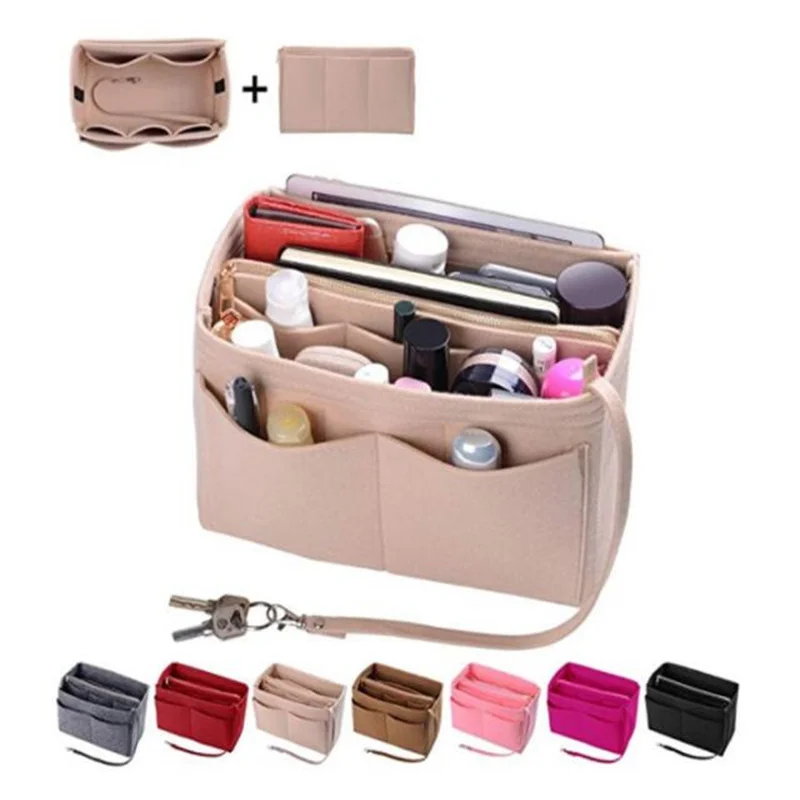 

Фетровая сумка-Органайзер для косметики, дорожный Внутренний кошелек, портативные косметички, подходит для сумок
