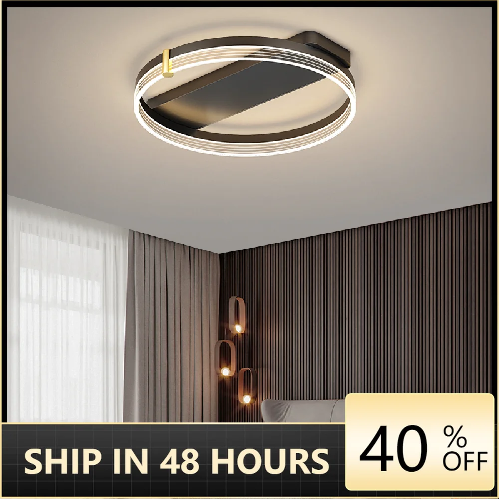 

Modern LED Ceiling Light Living Room Bedroom Dining Room Kitchen Study Simple Black Ring Design Ceiling Lamp Home Lighting Lamp