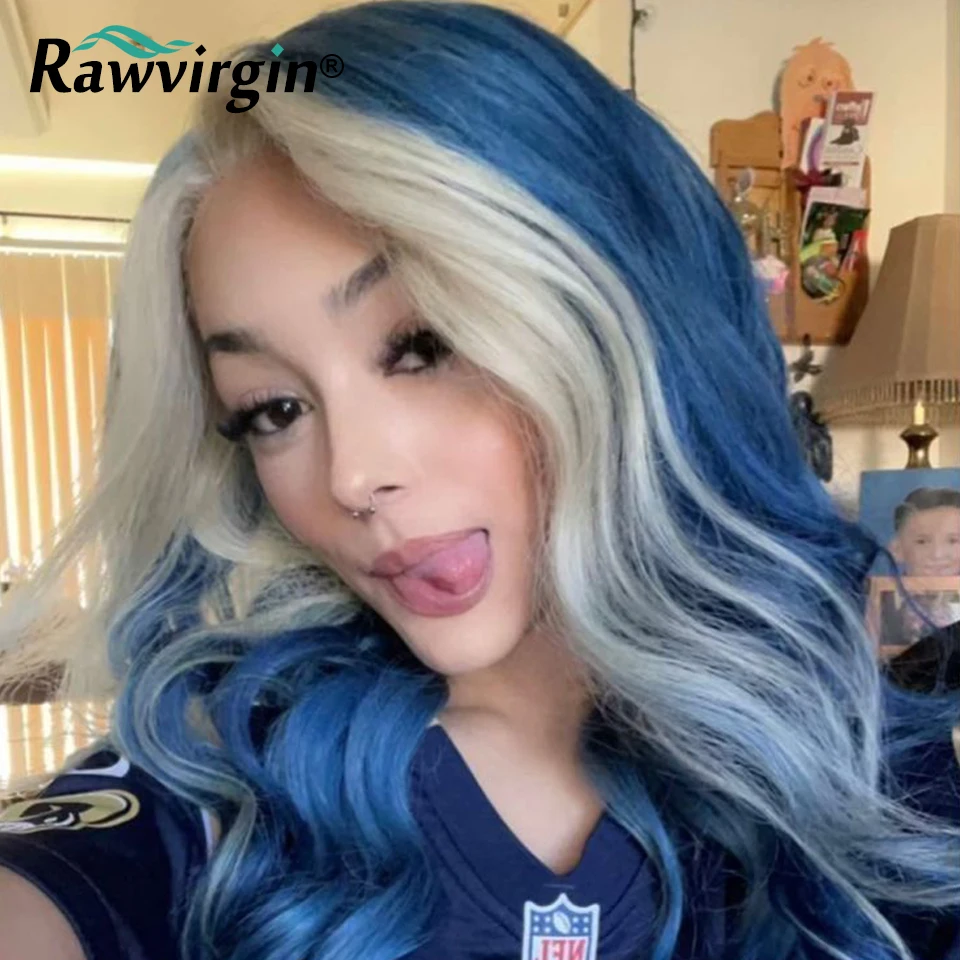 Парик-капри из натуральных голубых человеческих волос #60 парик с прозрачными