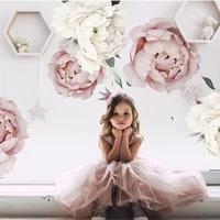 pink white watercolor peony flowers wall stickers for kids room living room bedroom home decoration wall decal home decor floral