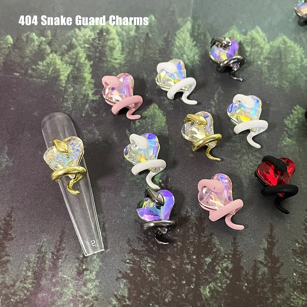 Фото 5 шт. Mix Chrome Snake Guard Heart Crystal Стильный панк-дизайн Snake Heart Charms Шикарные новые УФ-гелевые акриловые кончики украшения для ногтей 404art №1