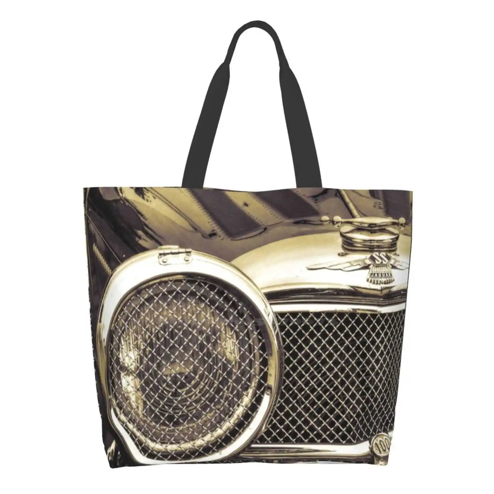 

Classic Car Front Grille - Sepia High Quality Large Size Tote Bag Chrome Sepia Radiator Grille Radiator Cap Emblem Jag Ss100