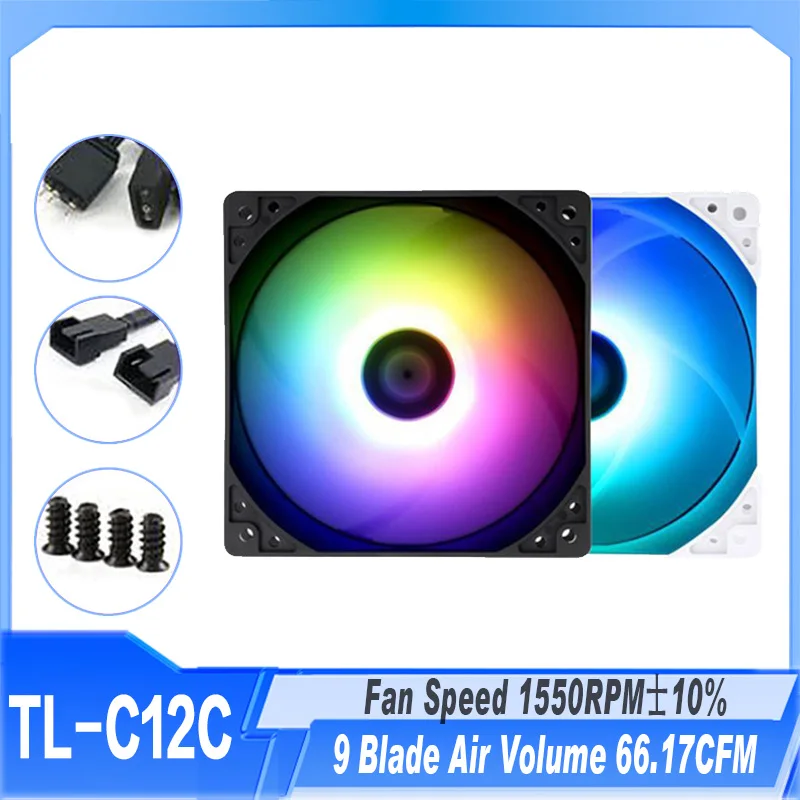 

C12CW-S Computer Case Cooling Fan 120MM ARGB Shock Absorbing Silent Fan 1550RPM 9 Fan Blades High Performance Case Cooler