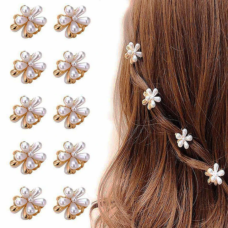 

2023 New Fashion Mini Pearl Hair Claws for Women Korean Small Flower Clips Set Hair Accessories Gold Crab Girls Headwear Wedding