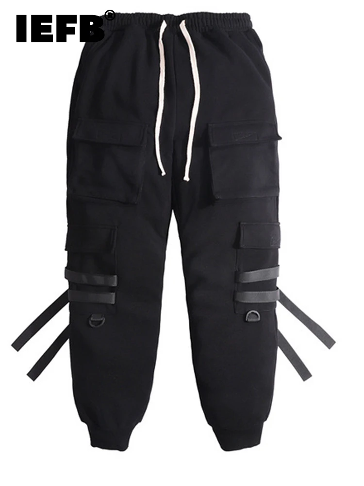 

Комбинезон IEFB мужской на молнии, однотонные штаны с карманами, на шнуровке, модные повседневные темпераментные брюки, черный, 9A1315, весна 2022