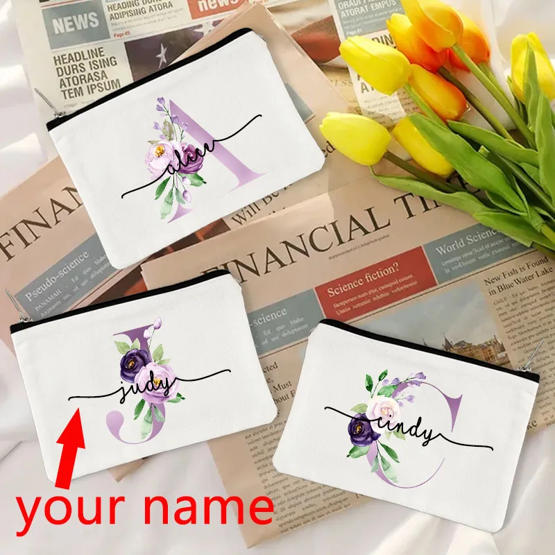 

Personalized Name Bridesmaid Makeup Bags Alphabet Flowers Cosmetic Bag Outdoor Toiletries Elegant Cosmetic Party Travel Bags