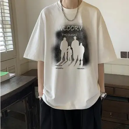 

Мужская футболка с коротким рукавом и мультипликационным принтом, Новинка лета 2022, свободная футболка с круглым вырезом