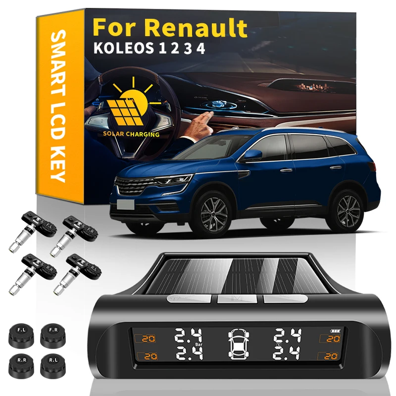 

Car TPMS Tyre Pressure Monitoring System Solar Power Digital LCD Display Auto Security Alarm Systems For Renault KOLEOS 1 2 3 4