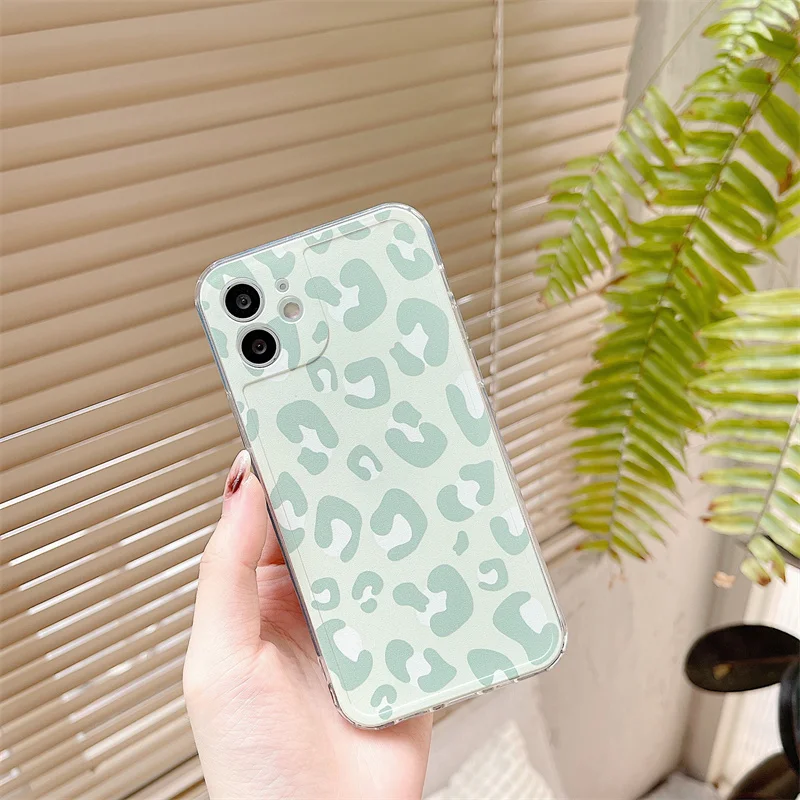 

For iphone 11 12 13 Pro Max XR X Xs 6 7 8 Plus Phone Case Personality Fashion Green Apple Color Dapple Transparent Soft Shell