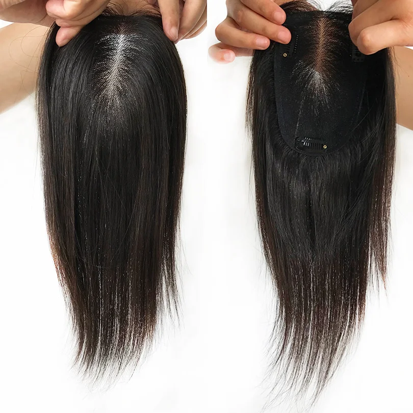 

Black Swiss Lace Topper 9x14cm Straight Human Hair Replacement Breathable Toppers For Women Straight 30cm