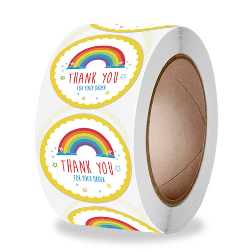 

100-500 Pcs Round Thank You Stickers Cute Cartoon Rainbow Clouds Sticker For Handmade Gift Decor Labels Kids Reward Stickers