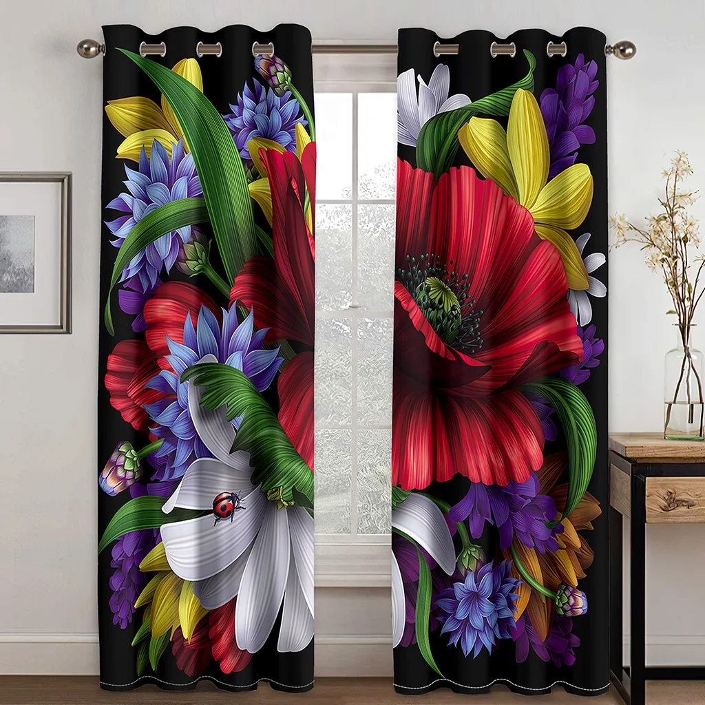 

3D занавески с большими красными цветами, занавески для гостиной 50%, затемняющие шторы для спальни, люверсы, оконные занавески, домашний деко...