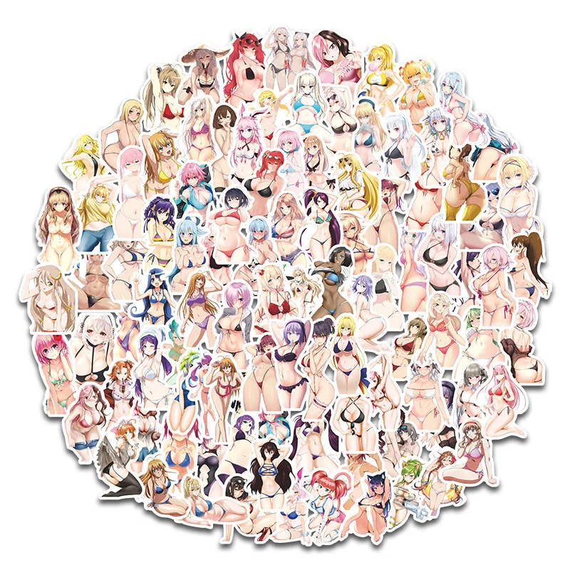 

100pcs Non-repetitive Sexy Bikini Beauty Waifu Note Suitcase Waterproof Sticker