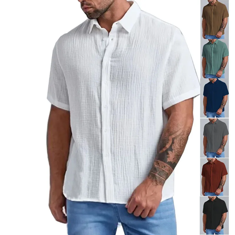 Cotton Blusas Roupas Camisa Masculina Shirts for Men Clothing Ropa Camisas De Hombre Chemise Homme Pleated Summer Blouses