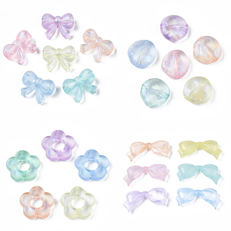 

50~100PCS Transparent Acrylic Beads Glitter Powder Flower Mixed Color 14x14 5x4mm Hole: 1 5mm