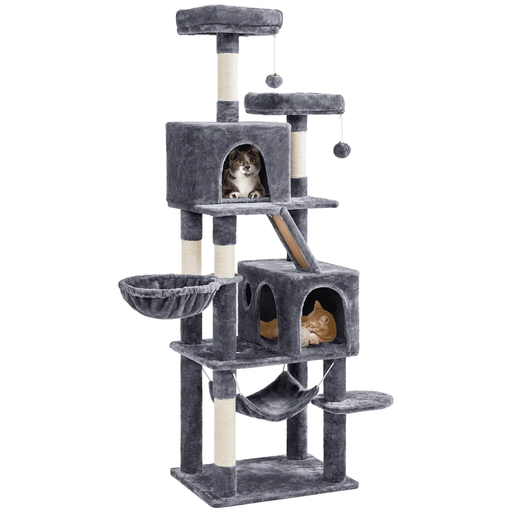 

HMTX 71″ H Multi-Level Large Cat Tree with 2 Cozy Perches 2 Condos，Dark Gray