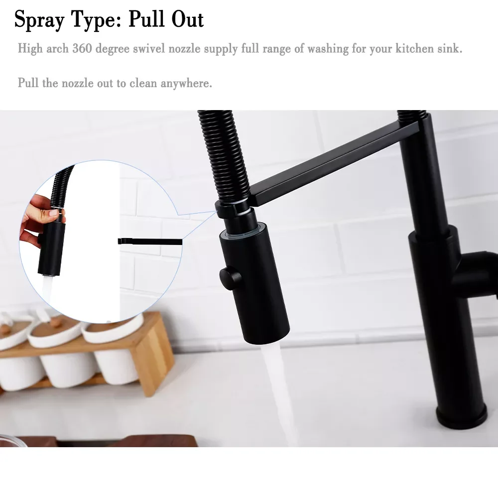 

Pull Down Kitchen Faucet Hot And Cold Water Mixer Sink Taps Spout Brass Brushed Gold Black 360 Degree Rotation