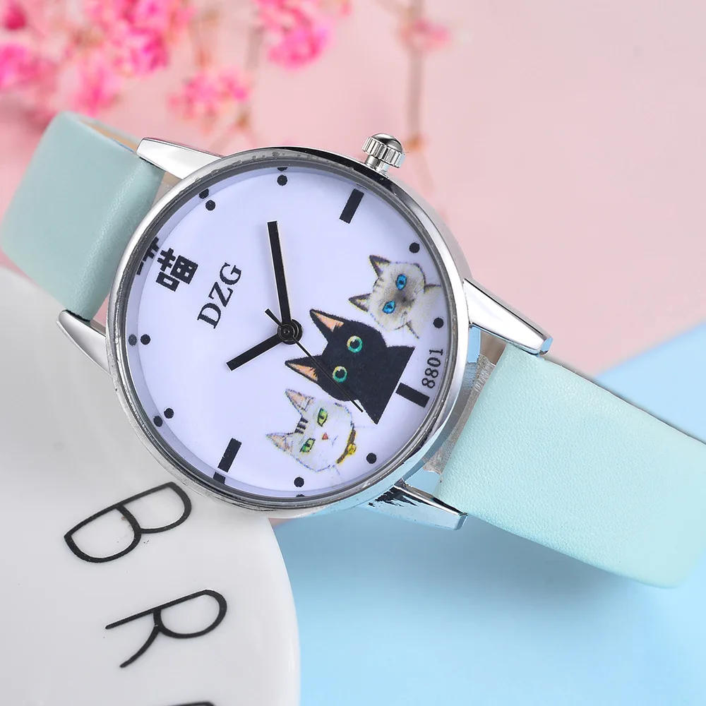New thin simple three-meow belt watch female cute girlish student quartz | Наручные часы