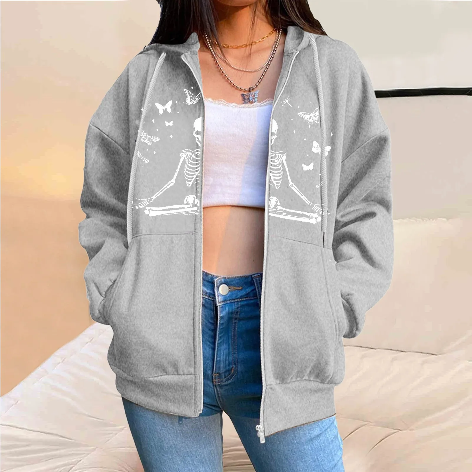 

Dare Sweatshirt Women Fashion Print Fleece Zip Sweatshirt Pocket Hooded Sweatshirt Womens Long Hoodies Zip up