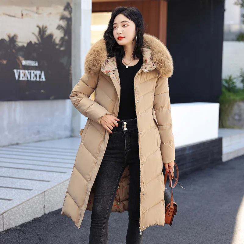 2022 Winter New Collection Coat Women's Stand Collar Hooded Windproof Long Jacket Cotton Clothing