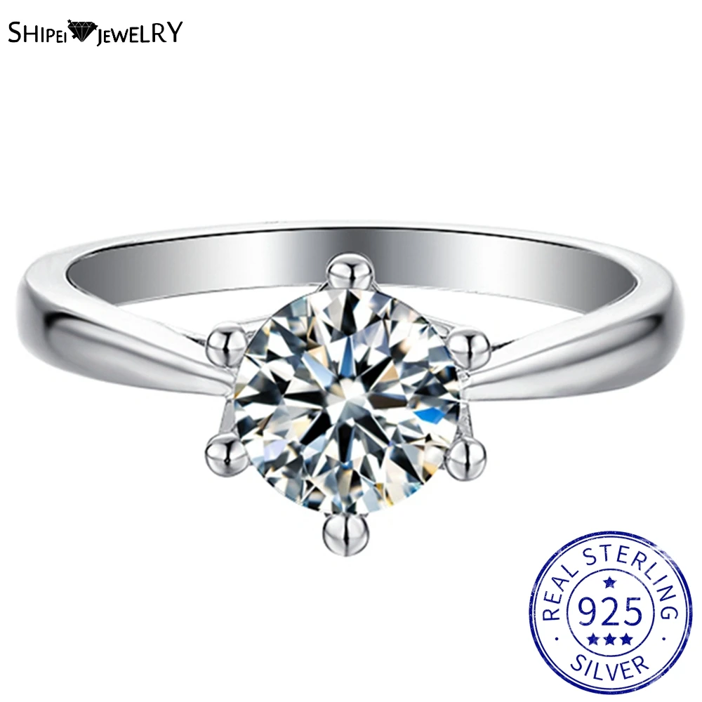 

Shipei Simple Diamond Ring Solid 925 Sterling Silver VVS1 0.5Ct D Color Real Moissanite Wedding Engagement Ring Fine Jewelry GRA