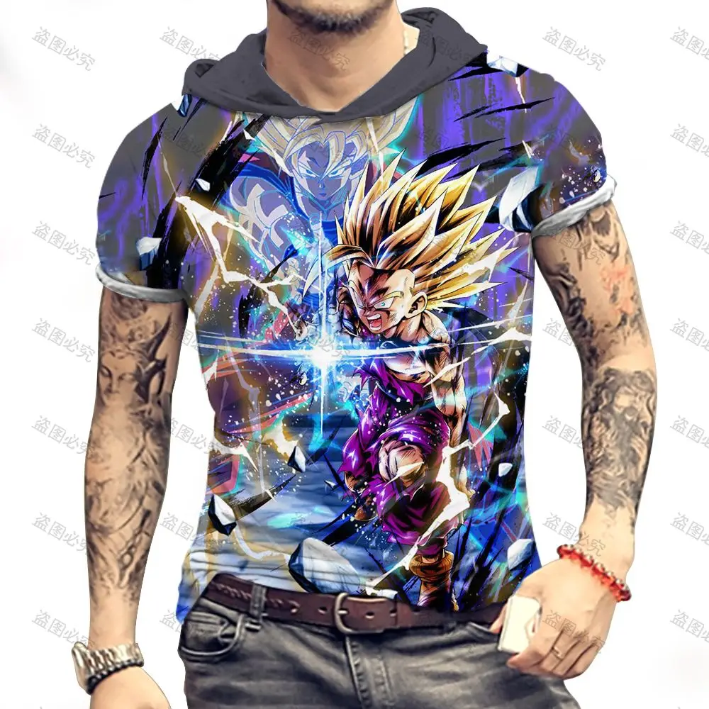 

T-shirt Men Men's Hooded Trend Tops Dragon Ball Z Anime Essentials 3XL Oversized Y2k T-shirts GOKU Vegeta New Z Harajuku Style