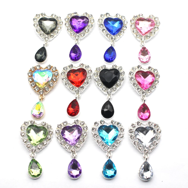 

New 10PCS43 * 25MM Alloy Diamond Acrylic Heart Shaped Clothing, Hair Accessories, Luggage, Decorative Accessories