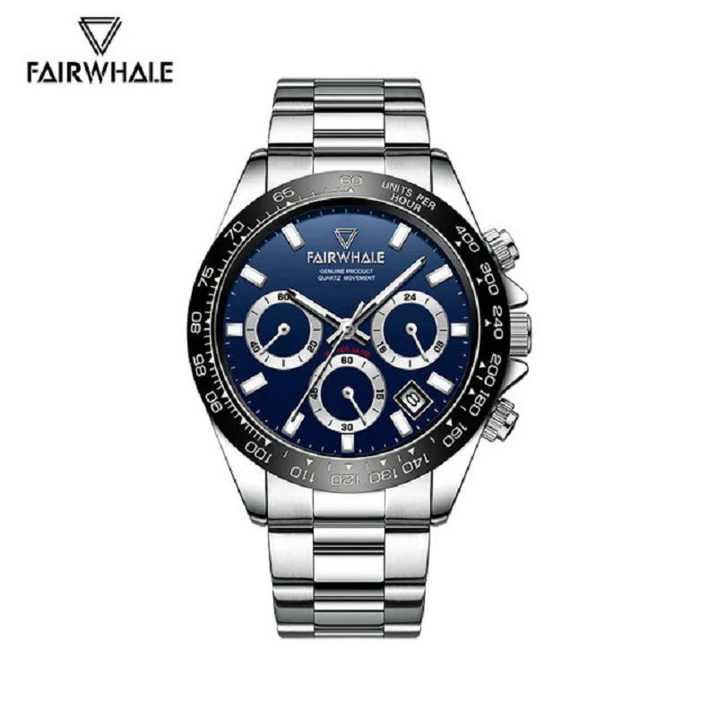 

2023 Fashion Men Quartz Watch Luxury Brand Mark Fairwhal Auto Date Stainless Steel Business Watches Waterproof Chronograph Clock