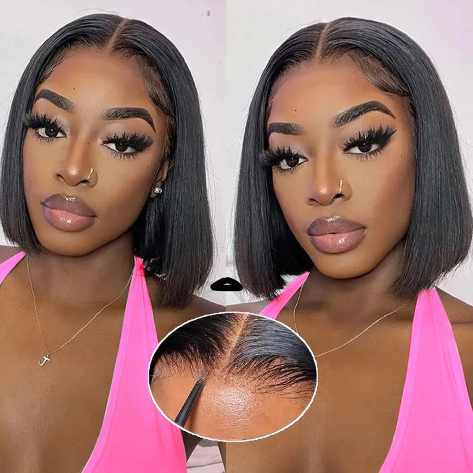 GURENYUN Боб Парик Фронта Шнурка 180% Плотность Прямой 16-дюймовый Человеческих Волос